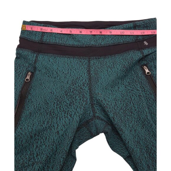 Lululemon Pants Womens 6 Green Black Patterned Athletic Zipper Pockets Running - Picture 5 of 9